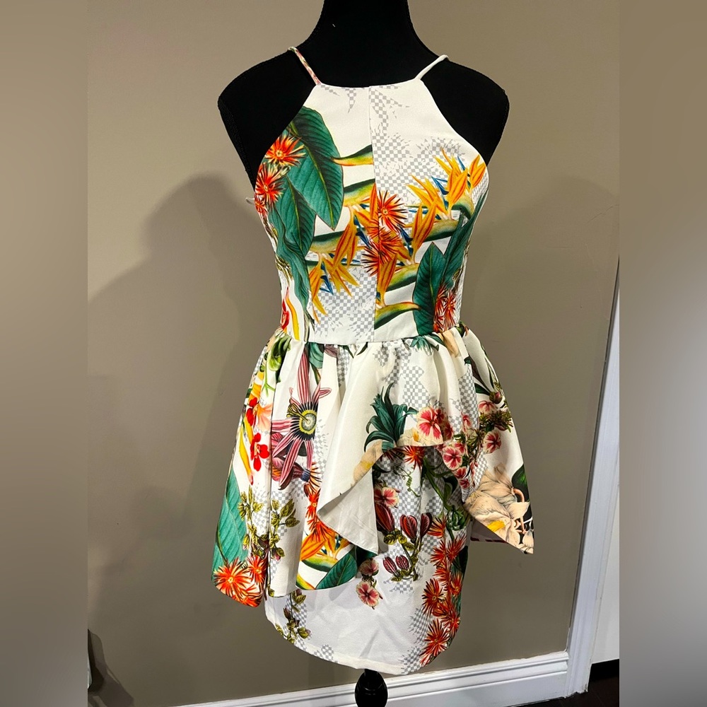 AVA white floral dress with overlay